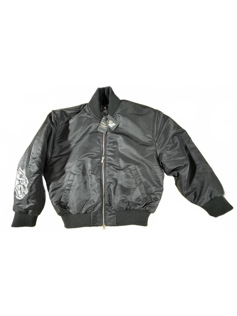 Darc Sport Black Bomber Jacket with Wolf Sleeve Embroidery